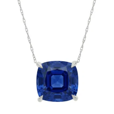 Bliss Diamond Certified 9.50ct Cushion Blue Sapphire Pendant 14k Gold Necklace Lab Grown 12mm