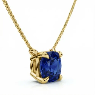 Bliss Diamond Certified 9.50ct Cushion Blue Sapphire Pendant 14k Gold Necklace Lab Grown 12mm
