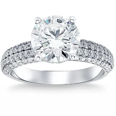 Bliss Diamond Certified 3.84ct Micro Pave Diamond Engagement Ring 14k White Gold Lab Grown