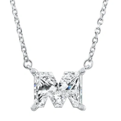 Bliss Diamond Diamond "m" Initial Pendant 18" Necklace 14k Gold Lab Grown In Silver