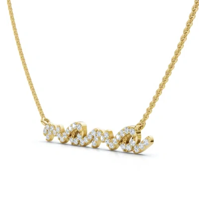 Bliss Diamond Diamond Script Mama Pendant Gold Necklace 1 1/2" Wide Lab Grown