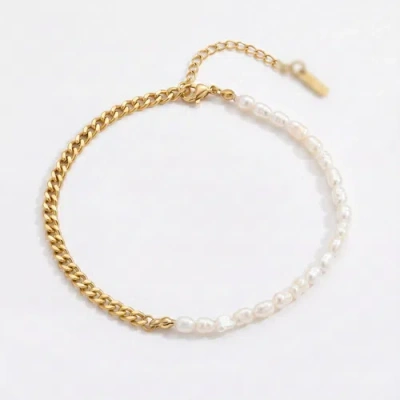 Bliss Diamond Eden 5mm Freshwater Pearl Anklet 18k Gold Plated 9" With 1.5" Extender