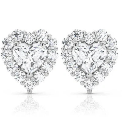 Bliss Diamond 1.30ct Heart Shape Diamond Halo Studs Or Gold Lab Grown In 14k White Gold