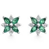Bliss Diamond .60ct Petal Green Emerald Diamond Earrings 14k White Gold Lab Grown Screw Back In 14k White Gold