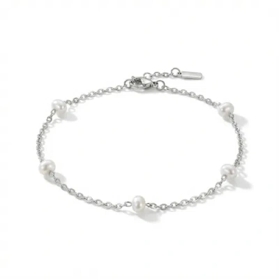 Bliss Diamond Max Anklet Silver Plated 9.5" 5mm Freshwater Pearls Lobster Clasp In Metallic