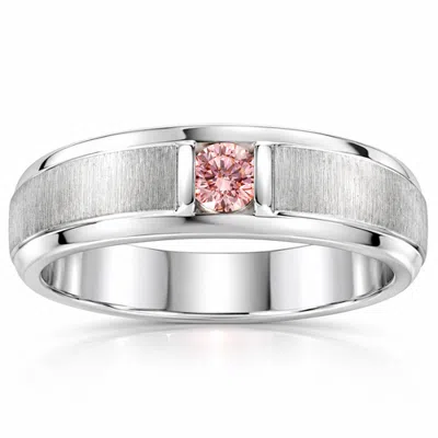 Bliss Diamond Mens Brushed Pink Diamond Lab Grown Wedding Brushed Anniversary Ring Gold In 10k White Gold