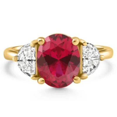 Bliss Diamond Oval Ruby & Half Moon Diamond Ring 14k Gold Lab Grown