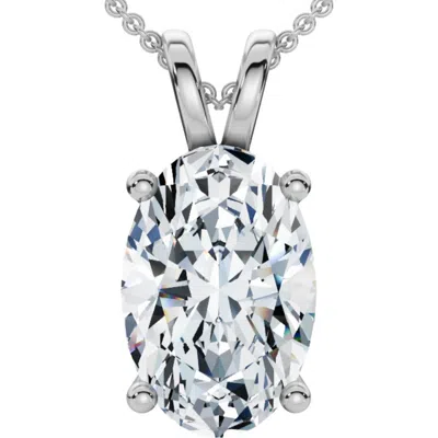 Bliss Diamond Oval Solitaire Diamond 4-prong Pendant 14k Gold 18" Necklace Lab Grown In Silver