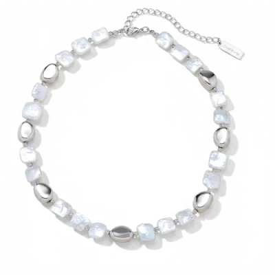 Bliss Diamond Pina Square Pearl Silver Necklace