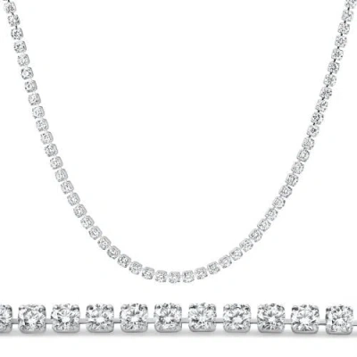 Bliss Diamond Platinum 15 3/4ct Diamond Tennis Necklace Lab Grown 17" In Silver