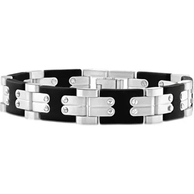 Bliss Diamond Polished Steel Brushed Black Two Tone Flexible 12mm Link 8 " Bracelet In Stainless Steel