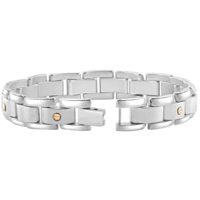 Bliss Diamond Polished Steel Two Tone Gold Screwed 12mm Link 8.5 " Bracelet In Stainless Steel