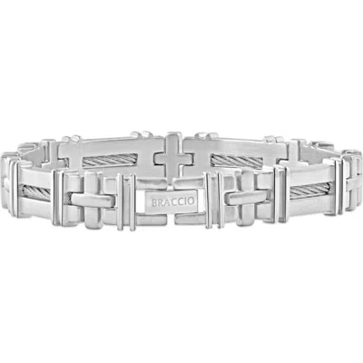 Bliss Diamond Polished Steel Wired 9mm Flexible Link 8 " Bracelet In Stainless Steel