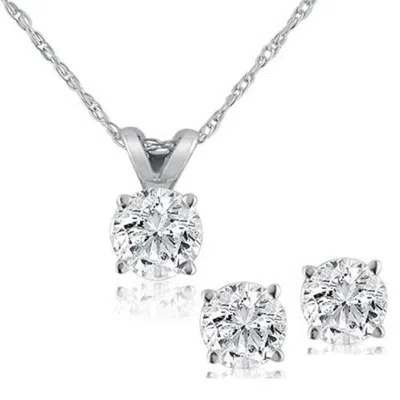 Bliss Diamond Lab Grown Diamond Solitaire Necklace & Studs Set 5/8 Carat Tw 14k Gold In White Gold