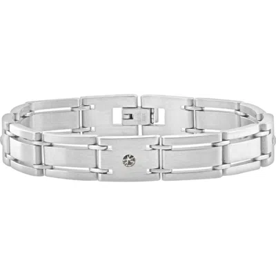 Bliss Diamond Single Tone Steel Diamond 11.5mm Link 8.5" Bracelet In Stainless Steel