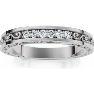 Bliss Diamond Stackable Diamond Wedding Ring Scroll Pattern Band 14k Gold Lab Grown In Metallic