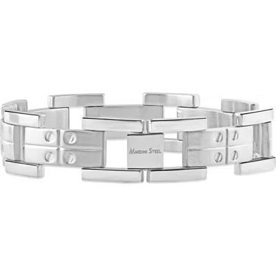 Bliss Diamond Steel 17.5mm Wide Link Flexible 8.5" Bracelet In Stainless Steel