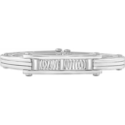 Bliss Diamond Steel And Black Carbon Fiber Two Tone Spring 7" 6mm Cuffed Bracelet In Stainless Steel
