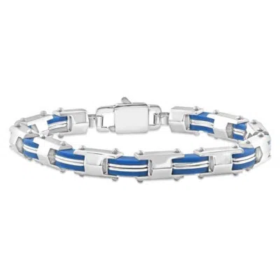 Bliss Diamond Steel And Blue Two Tone 8mm Link Flexible Trigger Clasp 8.5 " Bracelet In Stainless Steel