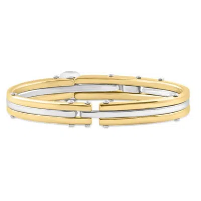 Bliss Diamond Steel And Bright Gold Latched 8" 10mm " Cuffed Bracelet In Stainless Steel