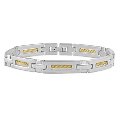 Bliss Diamond Steel And Dark Gold Wired 7mm Flexible Link 8.5 " Bracelet In Stainless Steel