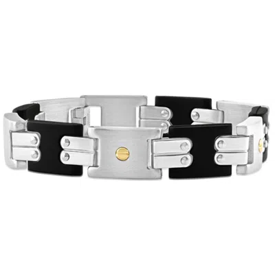 Bliss Diamond Steel Brushed And Black Two Tone Flexible 12mm Link 8 " Bracelet In Stainless Steel