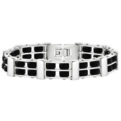Bliss Diamond Steel Brushed Black Two Tone 12.5mm Link Flexible 8" Bracelet In Stainless Steel