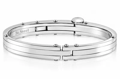 Bliss Diamond Steel Polished Latched 8" 10mm Cuffed Bracelet In Stainless Steel