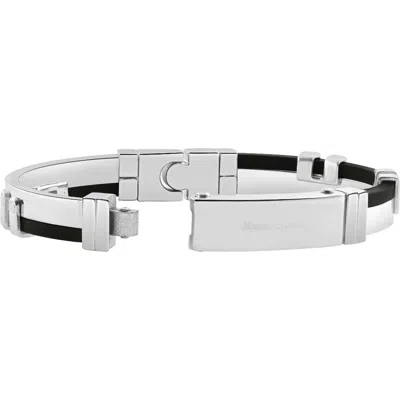 Bliss Diamond Steel Polished Two Tone Black Latched 8" 11mm Cuffed Bracelet In Stainless Steel