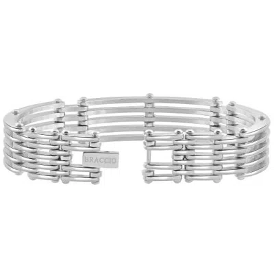 Bliss Diamond Steel Single Tone 13.5mm Link Flexible Clasp 8.5 " Bracelet In Stainless Steel