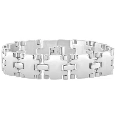 Bliss Diamond Steel Single Tone 16mm Wide Link Flexible 8.5" Bracelet In Stainless Steel