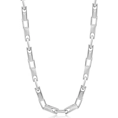 Bliss Diamond Steel Single Tone 6mm Oval Link Flexible 24 " Necklace In Stainless Steel