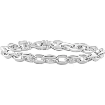 Bliss Diamond Steel Single Tone Double Hole Oval Clasp 7mm Link 8.5 " Bracelet In Stainless Steel