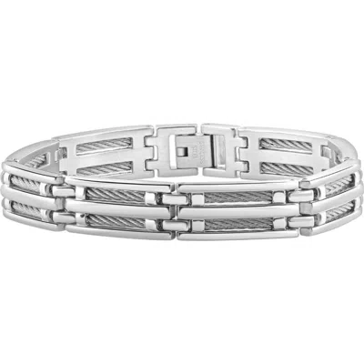 Bliss Diamond Steel Single Tone Double Wired 11.5mm Wide Link Flexible 8.5" Bracelet In Stainless Steel