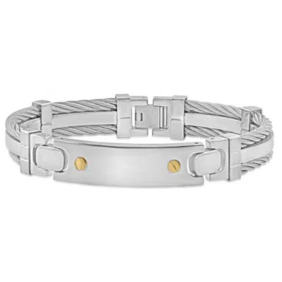 Bliss Diamond Steel Two Tone Double Wire 12mm Link 8 " Bracelet In Stainless Steel