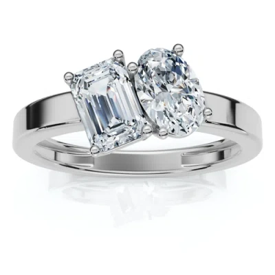 Bliss Diamond Toi Et Moi 1ct Diamond Ring 14k Gold Lab Grown In Metallic