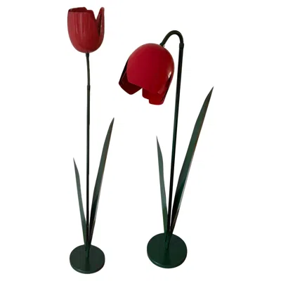 Pre-owned Bliss Rare Pop Art Tulip Floor Lamp In Green & Red Painted Metal By Peter  1980s
