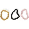 Blissy 3-pack Skinny Silk Scrunchies In Black/gold/pink