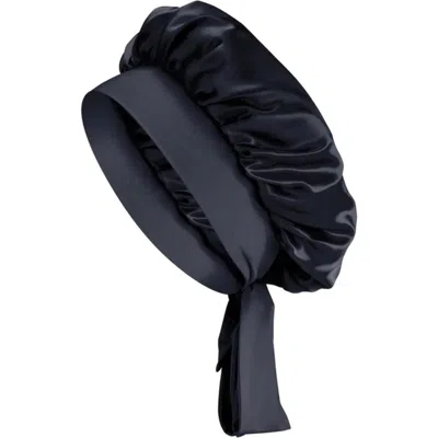 Blissy Bow Mulberry Silk Bonnet In Black