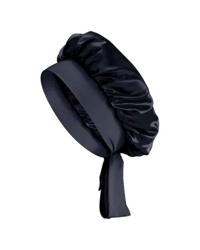 Blissy Mulberry Silk Bow Bonnet In Black
