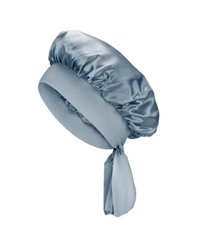 Blissy Mulberry Silk Bow Bonnet In Blue