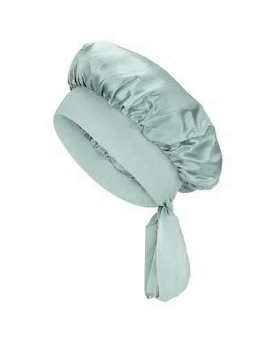 Blissy Mulberry Silk Bow Bonnet In Green