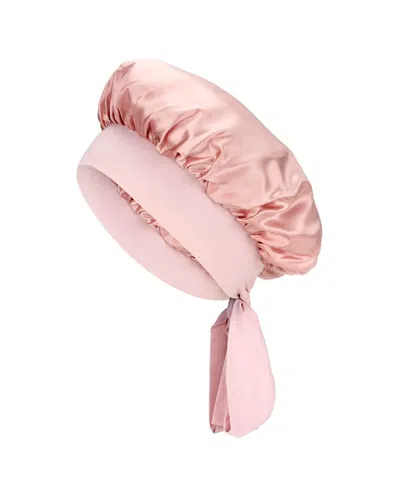 Blissy Mulberry Silk Bow Bonnet In Pink