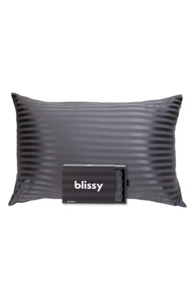 Blissy Mulberry Silk Pillowcase In Grey Stripe