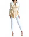 Blithe Camille Pleated Blouse In White/champagne In Blue