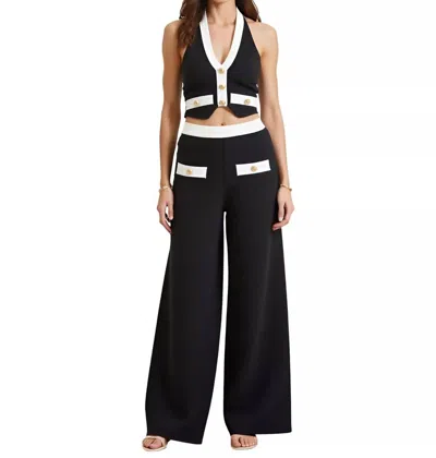 Blithe Faye Contrast Button Halter Set In Black In Blue