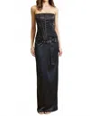 Blithe Hannah Satin Corset Belted Maxi Dress In Black In Black