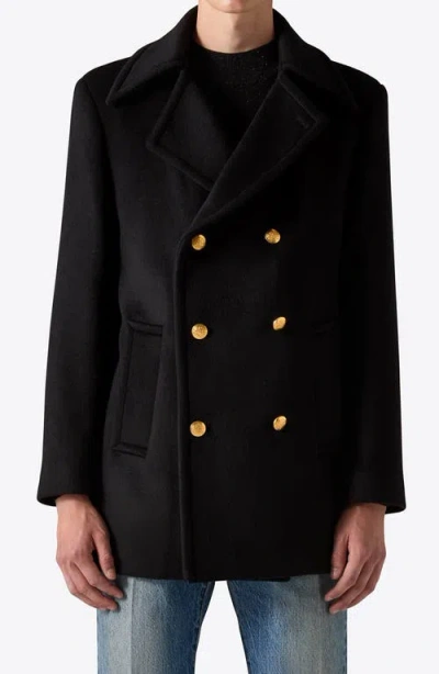 Blk Dnm 73 Double Breasted Wool Blend Peacoat In Dark Navy