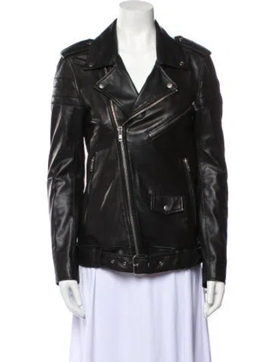 Pre-owned Blk Dnm Leather Biker Jacket In Black