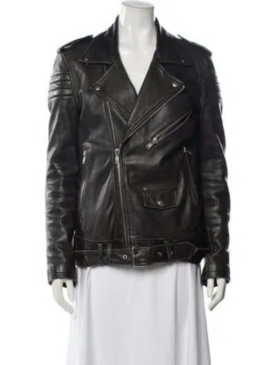 Pre-owned Blk Dnm Leather Biker Jacket In Black